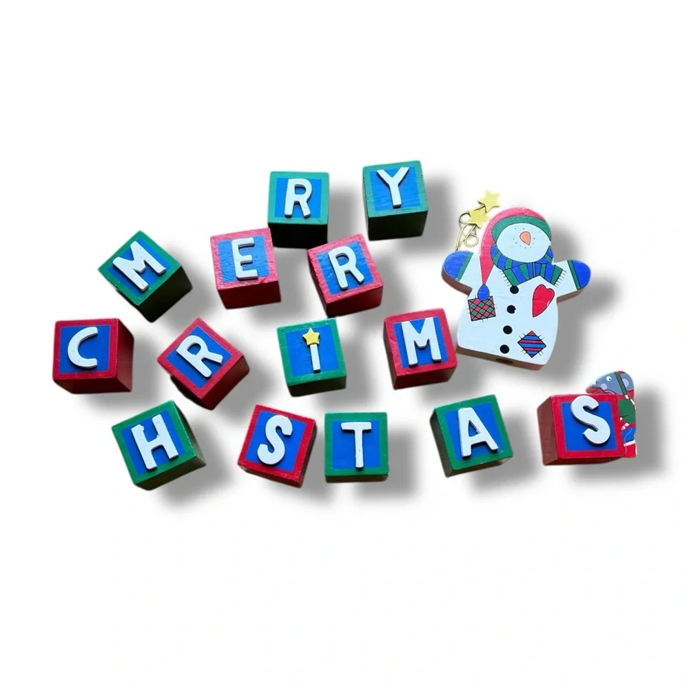 Vintage Festive Merry Christmas Block Decor